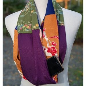 Brown Blue Green Purple Kimono Infinity Scarf